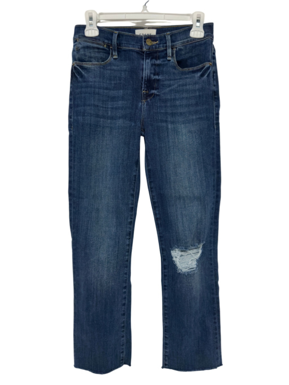 FRAME Denim Blue DISTRESSED Le High Straight Leg PREPPY Stretch JEANS WOMENS 26 - Picture 2 of 9